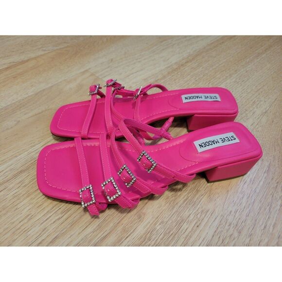New womens sz 9.5 Steve Madden pink African slide sandals Y2K rhinestone - Picture 5 of 7